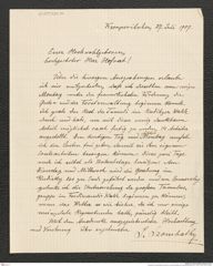 Nachlass Franz Steindachner, Brief von Josef Szombathy an Franz Steindachner (27.07.1907), Inv.Nr. 534.10, Seite 1